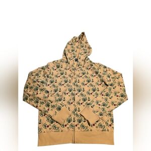 Reverse Tan Full Zip-Up Hoodie with Graphic Dollar Signs Print Size L EUC